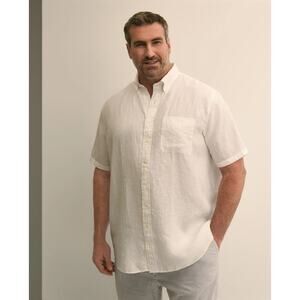 Cabana 4XT 4X 100% Linen Short Sleeve Button Up Down Shirt Classic White